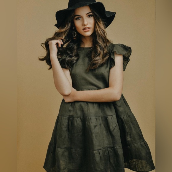 Dark Brown Handmade Short Bohemian Style Ruffled Dress - Size M - Picture 1 of 3